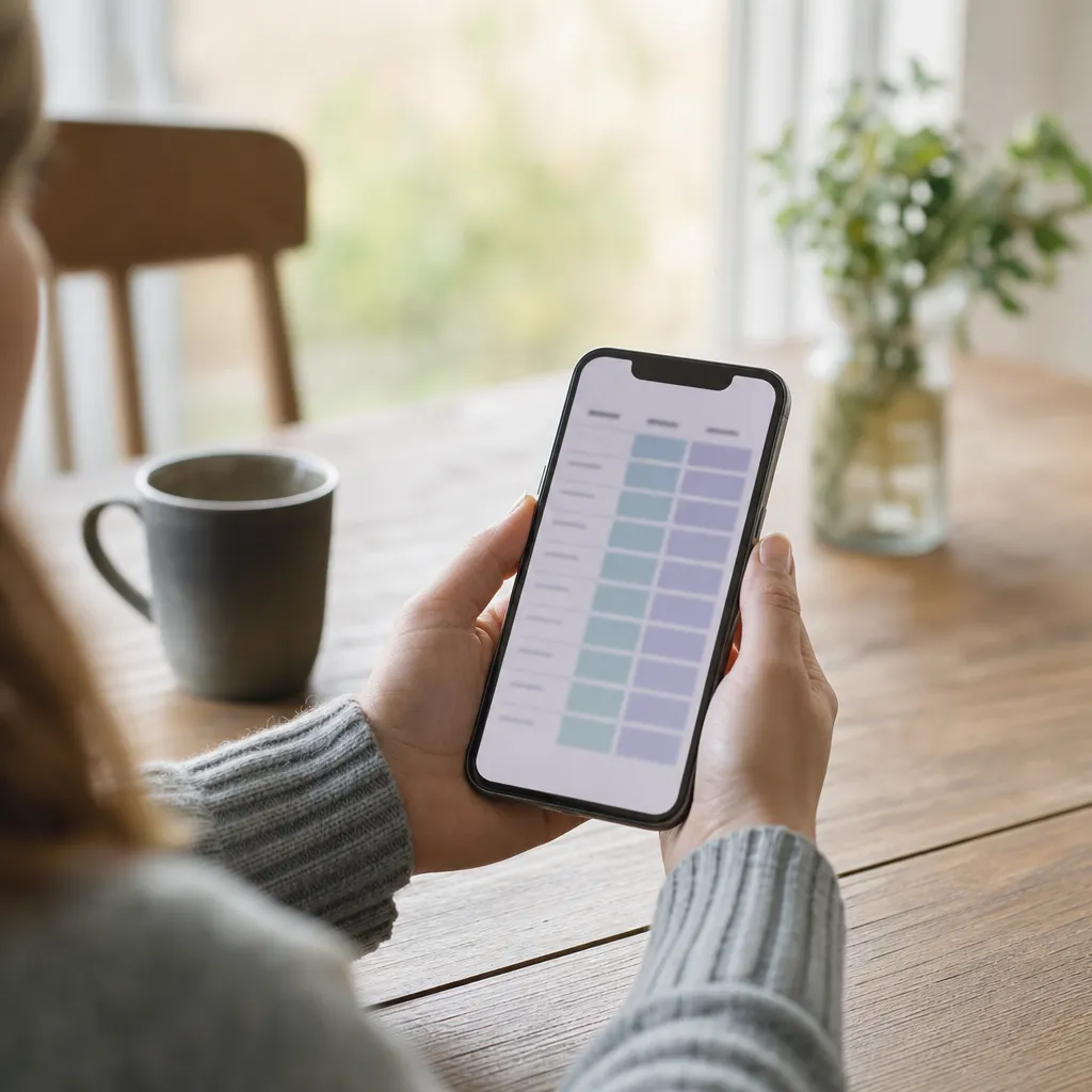 Toppvalda mobilabonnemang i jämförelse, närbild av mobil med rankning på skärmen
