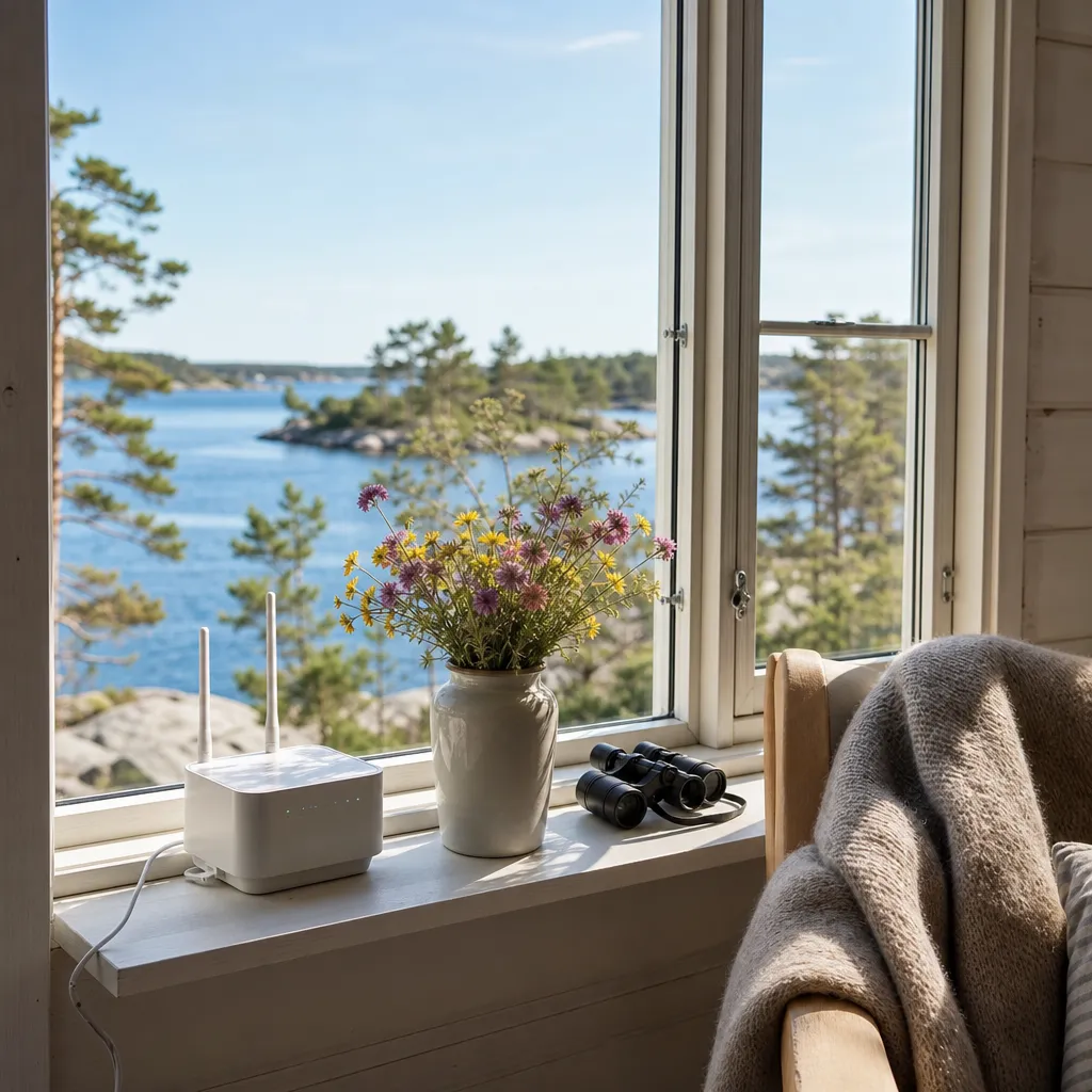 Hallon mobilt bredband i en svensk sommarstuga — 4G-router och refill-kontantkort