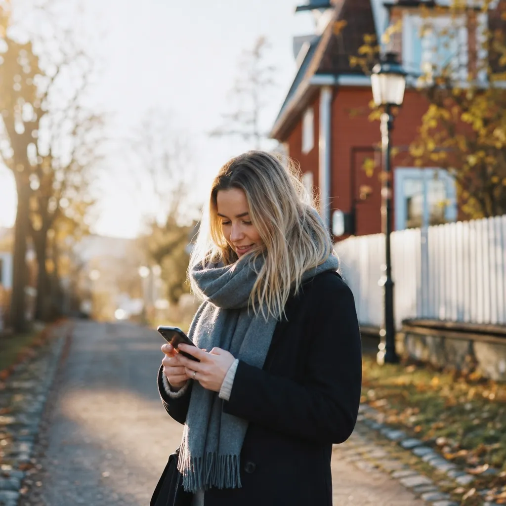 Svensk resenär packar resväskan med mobiltelefon i förgrunden inför utlandsresa