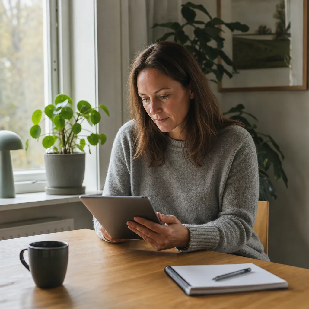 Person aktiverar eSIM på en iPad i hemmiljö vid skrivbord