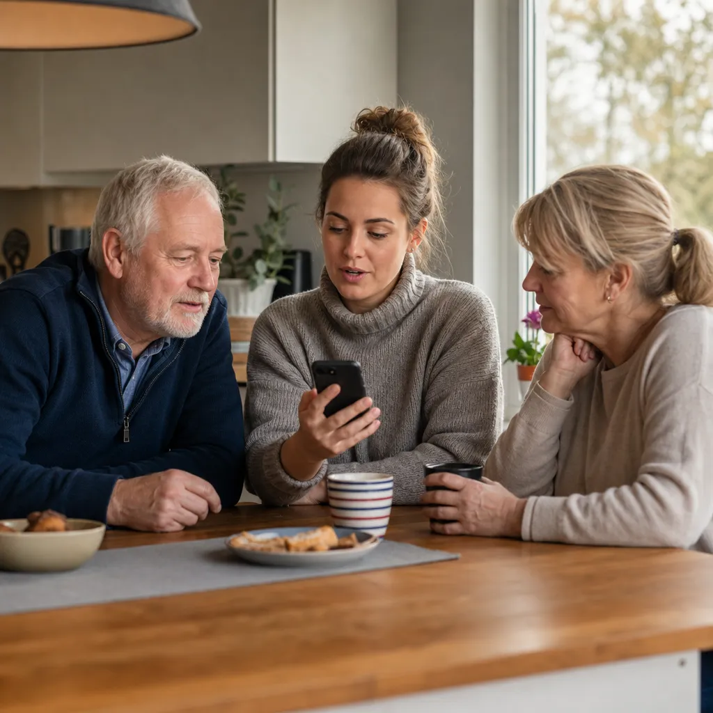 Svenska personas runt köksbord diskuterar mobilabonnemang